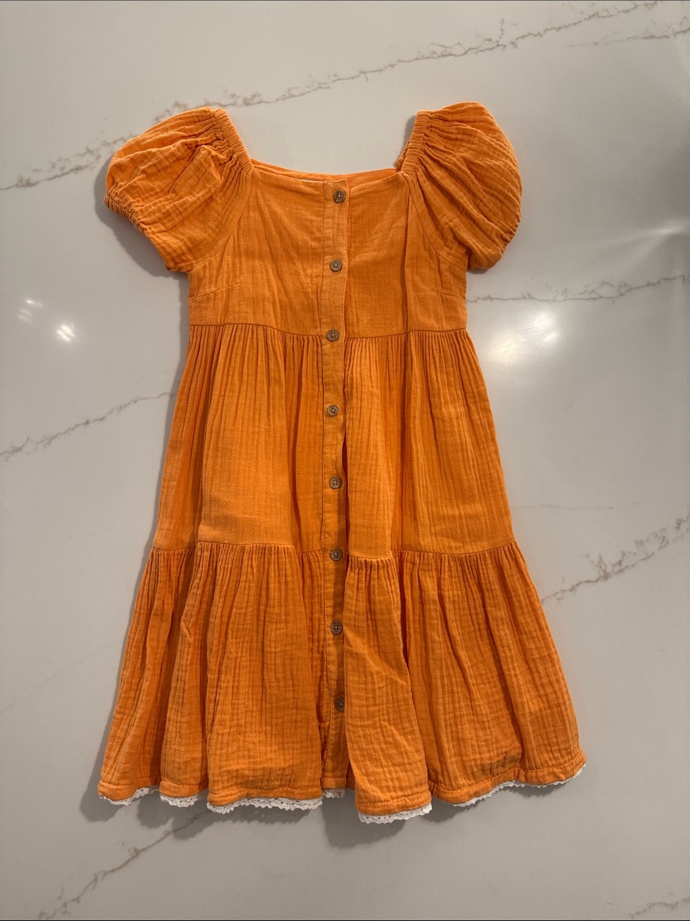 Rachel Zoe Orange Puff-Sleeve Tiered Button Dress